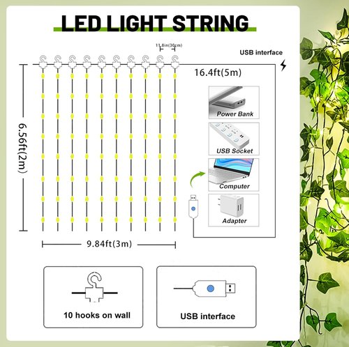 HXWEIYE Artificial Ivy Greenery Garland - 12 Pack with 200 LED Fairy String Lights | Perfect for Wedding & Garden Decor
