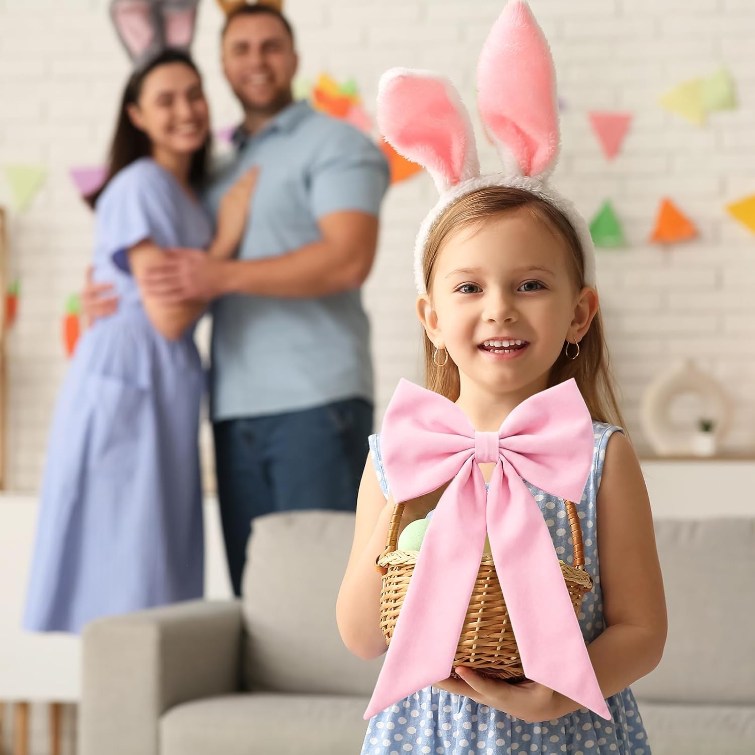 Suclain Easter Basket Bows - Colorful Spring Wreath Decorations | 11.8 x 19.7 Inch DIY Craft Bows