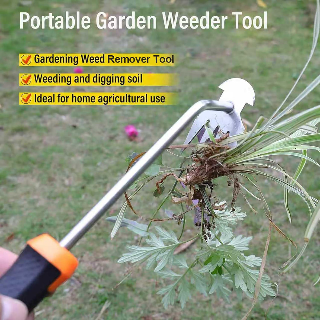 SIXCAR Weed Remover Tool - Portable Garden Weeder with Rubber Handle for Easy Uprooting & Planting