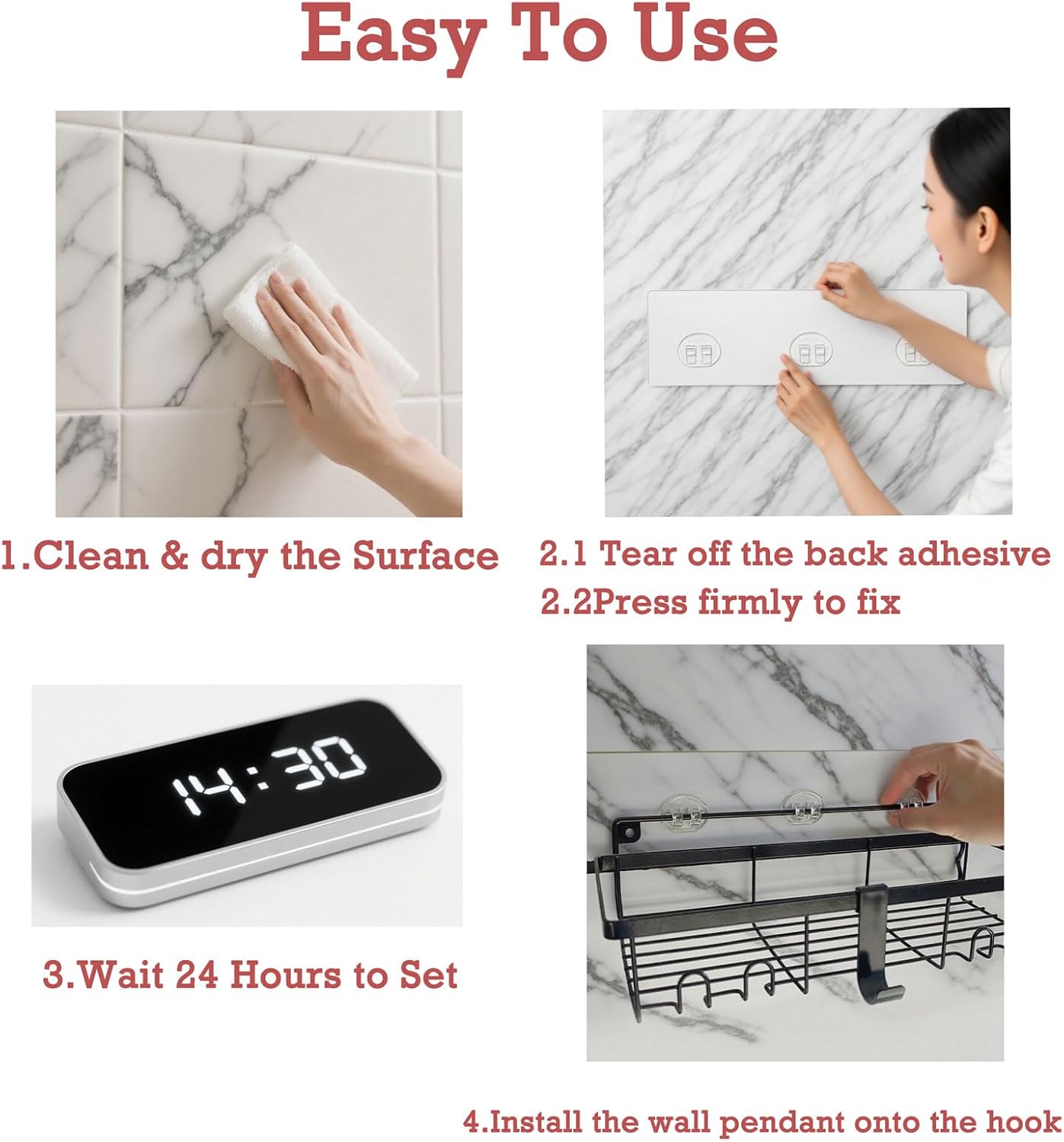 Skiennix Shower Caddy Adhesive Replacement - Strong Transparent Pads for Bathroom & Kitchen Storage | No Drilling, 4 Pack