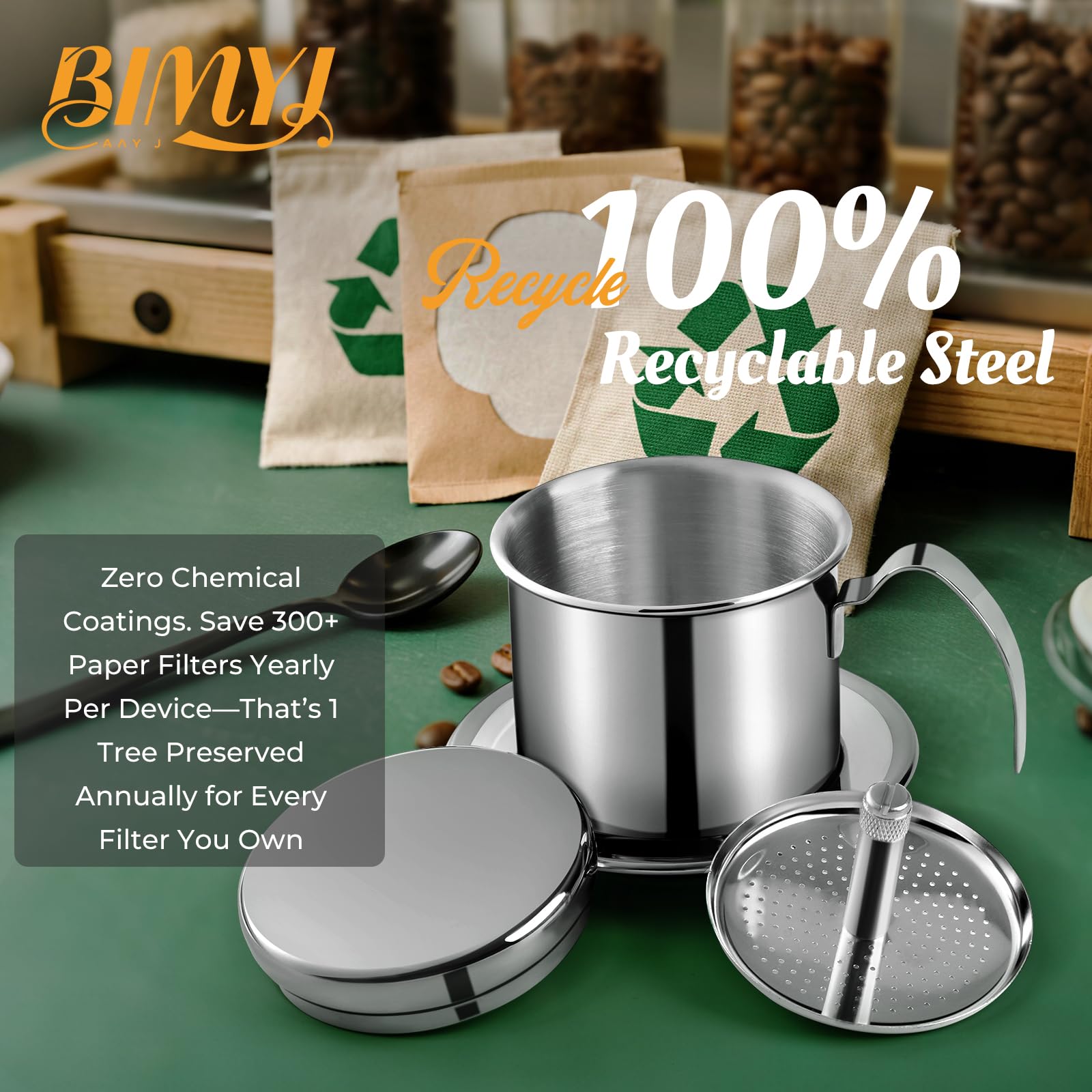 BIMYJ Authentic Vietnamese Coffee Dripper | Heavy-Duty 8oz Phin Filter Vietnamese Coffee Maker | Premium Stainless Steel Phin Coffee Filter for Rich Slow-Drip Brew