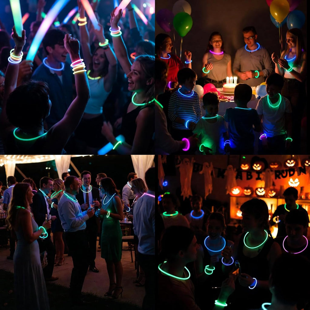 Skiennix Glow Sticks - 100PCS Bulk Party Pack | 8” Glow In The Dark Bracelets for Kids & Camping