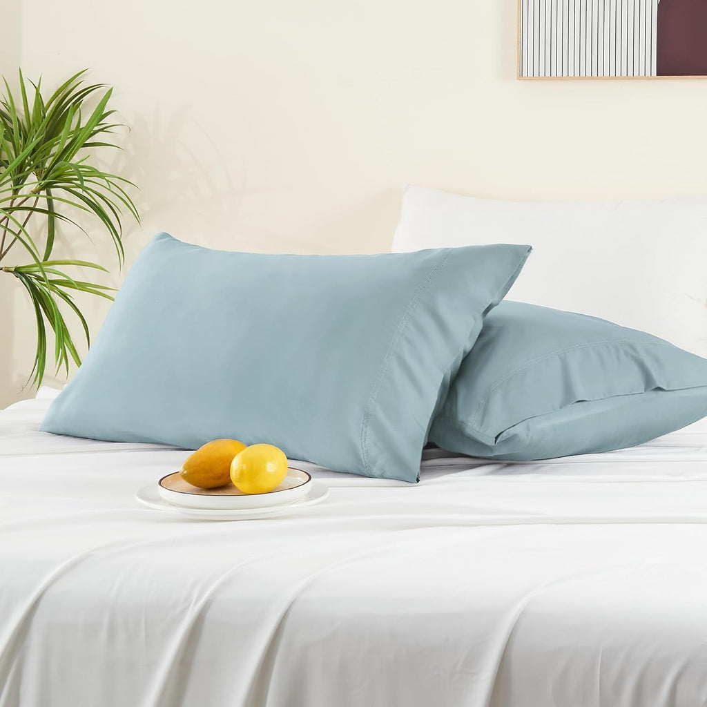 BEDELITE Cooling Pillow Cases - Silky Soft Bamboo Rayon Set of 2 | Standard Size 20"x26" - Haze Blue