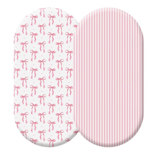Oudain 2 Pack Pink Baby Bassinet Sheets Girls Bow Coquette 32'' x 16" Stretchable Soft Crib Sheets Cradle Bed Set Fitted Cover for Oval Rectangle Hourglass Mattress Infant Nursery Toddler Room Decor
