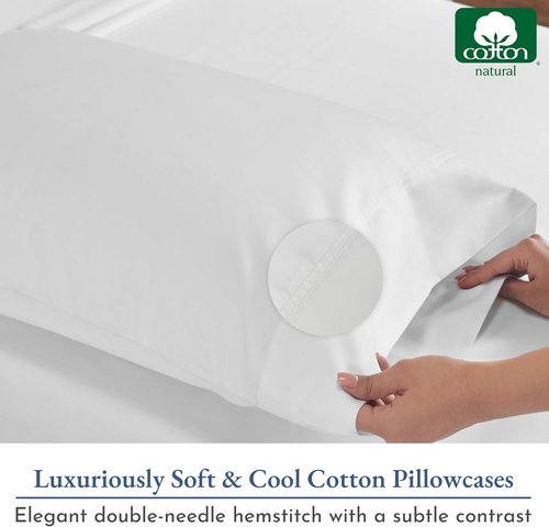 Heirloom 800 Thread Count 100% Cotton Sateen Pillowcases - Soft & Smooth | 2 White Standard Size