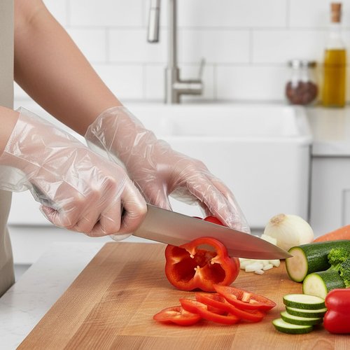 JedJadr 500 Count Disposable Food Service Gloves – Plastic Gloves For Food Handling, Clear Poly Plastic Glove For Kitchen Serving – Lightweight Disposable Kitchen Glove, One Size Fits Most