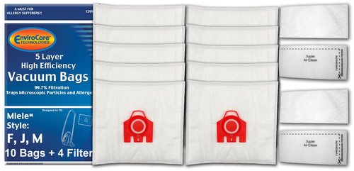 EnviroCare Replacement Vacuum Cleaner Bags Designed to fit Miele Canisters Style F J M 10 Bags with 4 Filters