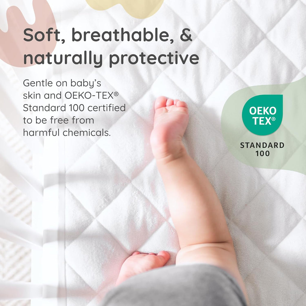 Margaux & May Crib Mattress Protector - 100% Waterproof & Highly Absorbent Quilted Cover | 2 Pack, Oeko-TEX® Certified, Noiseless, Fits 28" x 52" Cribs