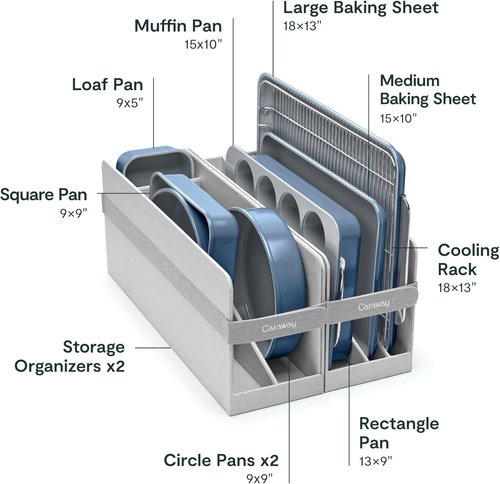 Caraway Nonstick Ceramic Bakeware Set - 11-Piece Assorted Baking Pans & Cooling Rack - Non-Toxic Slate