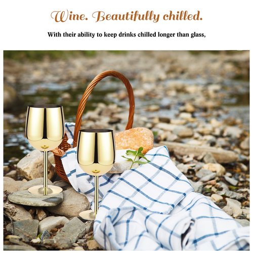 Irenare Set of 12 Stainless Steel Wine Glasses Gold 12 oz Metal Wine Goblets Unbreakable Portable Stemmed Wines Glasses for Wedding Anniversary Party Travel Camping Outdoor Picnics