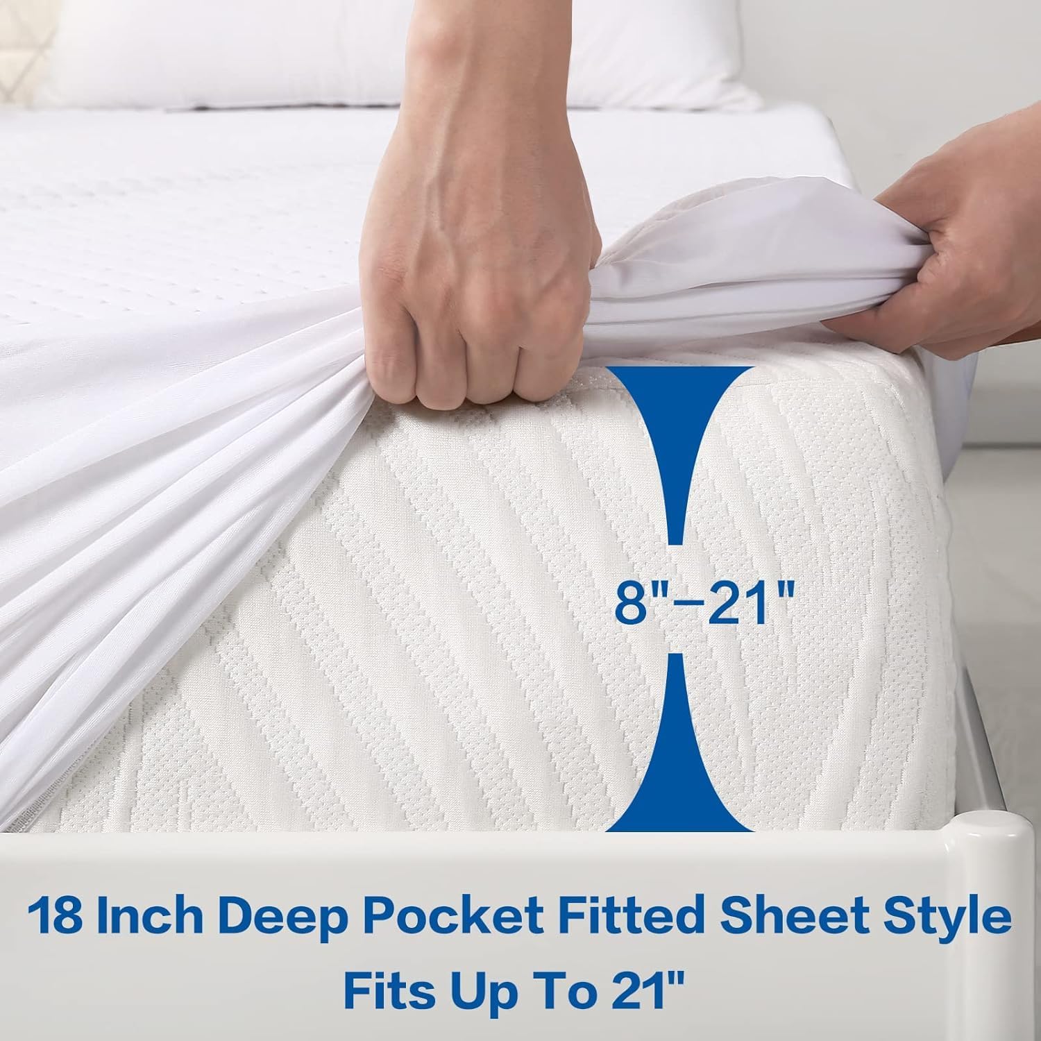Premium Waterproof Mattress Protector | Queen Size 4D Air Cooling 300GSM Cover - Breathable & Noiseless (White)