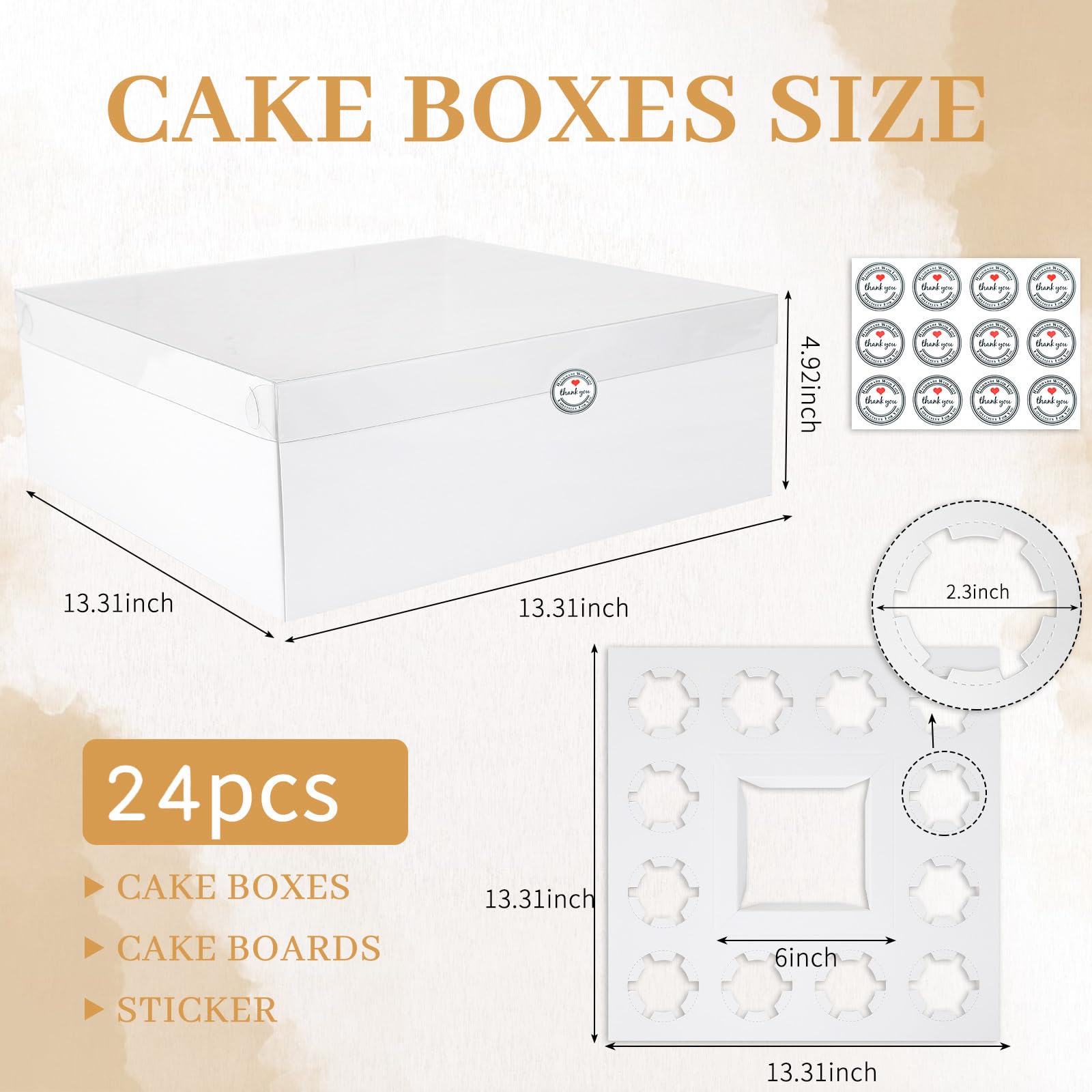CHENZEM 5 Packs Bento Cake and Cupcake Box Fit 12 muffin Cupcakes and 1 Mini Cake Box with Clear Window and Stickers for Wedding Birthday Valentine'Day Party Baking Supplies (White, 1+12(5Pack))