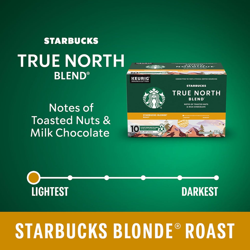 True North Blend Blonde Roast Coffee K-Cup Pods - 10 Count | 120g/4 oz Box - Premium Flavor
