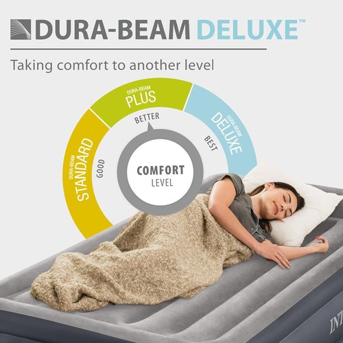 Intex Dura-Beam Plus Deluxe Pillow Bed - Twin Size with Built-in Electric Pump - 16.5in Height, 300lb Capacity