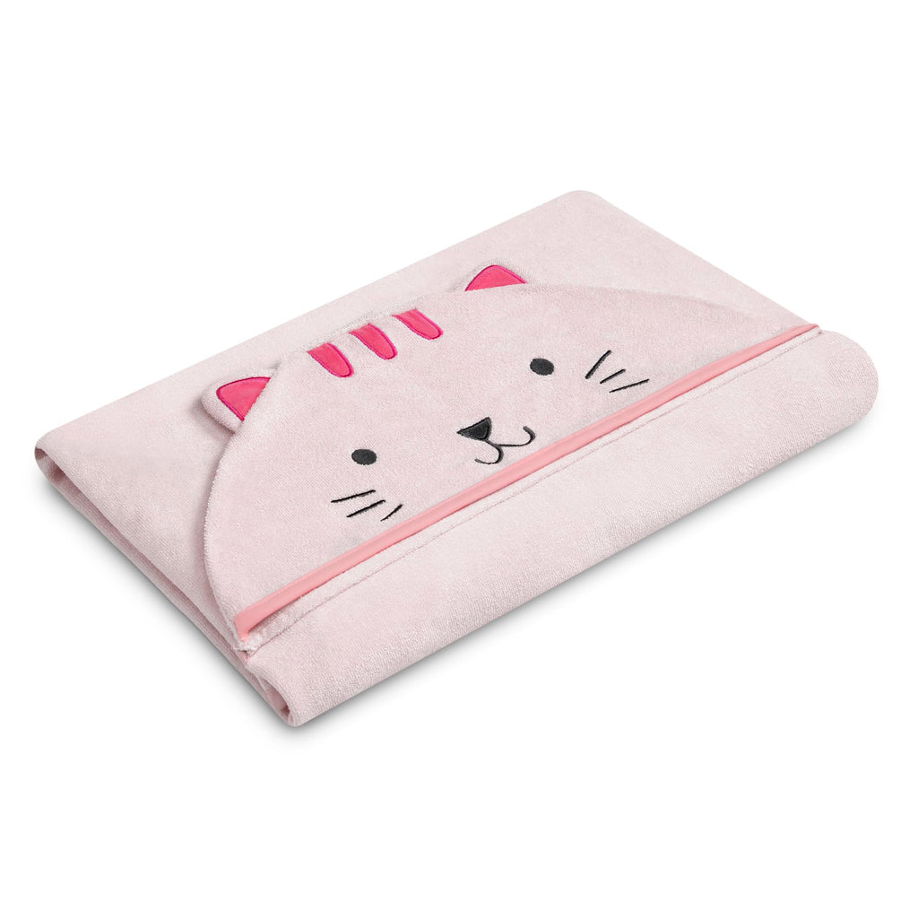 Delta Children Kids Hooded Bath Towel with Pockets - Super Soft and Absorbent- Great Gift for Boys and Girls, Pink Cat