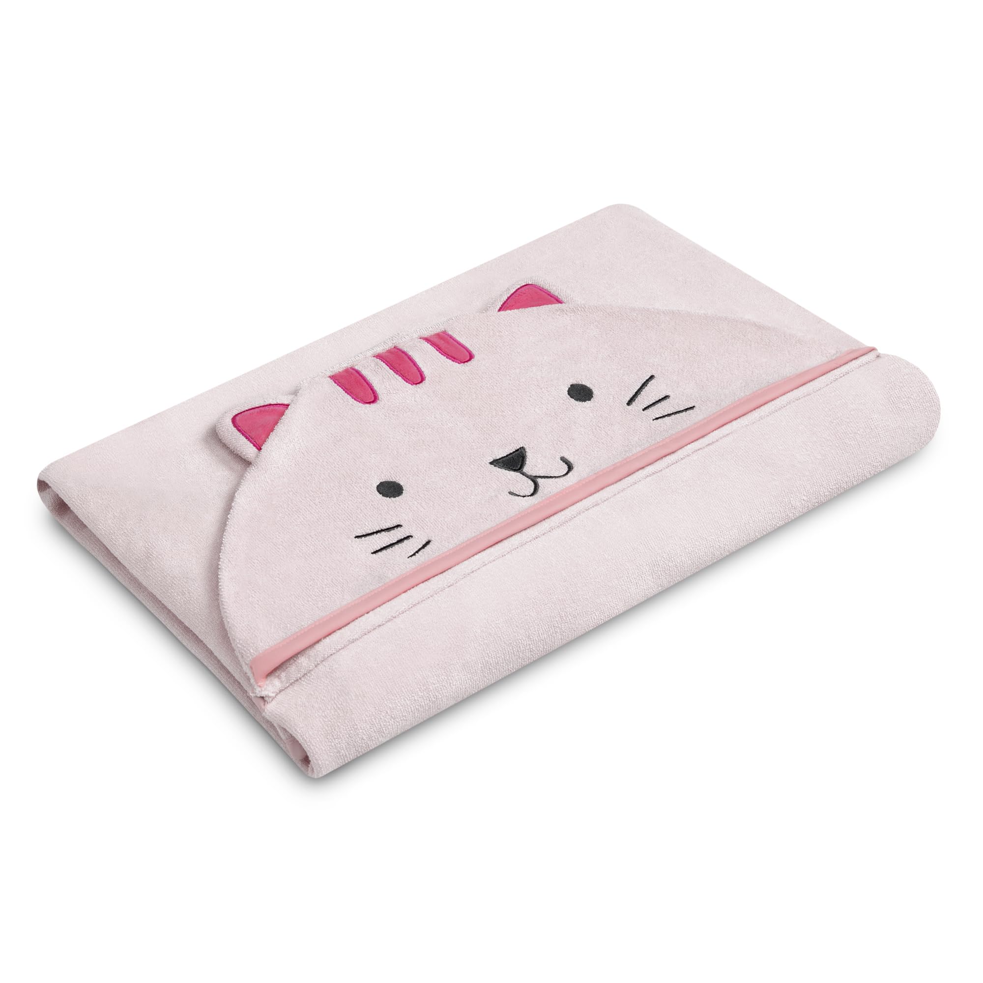 Delta Children Kids Hooded Bath Towel with Pockets - Super Soft and Absorbent- Great Gift for Boys and Girls, Pink Cat
