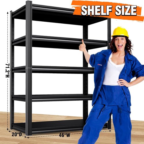 **Regine Switzerland Heavy-Duty Garage Shelving | 5-Tier Adjustable Metal Storage Unit | 71"x46"x20"**