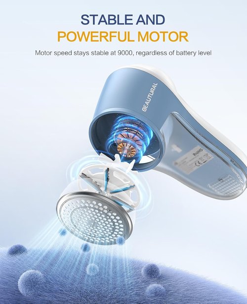 Beautural Fabric Shaver - Rechargeable Lint Remover with 6-Leaf Blades for Clothes & Furniture