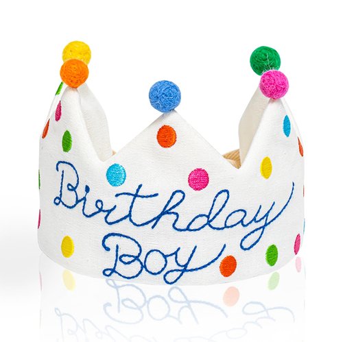 Hand Embroidered Birthday Boy Crown Hat, Reusable Rainbow Party Hat, Made From 100% Natural Fiber Linen, Boy First Birthday Crown With Wool Balls for Kids Boys Celebration Party Decor Fit All Ages