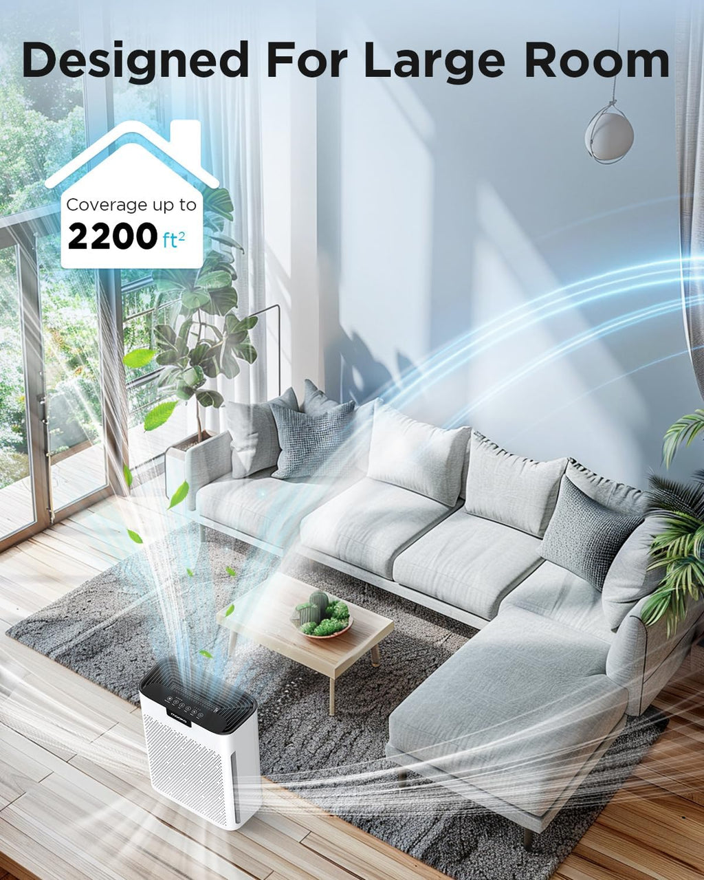 MOOKA H13 HEPA Air Purifier - Large Room Coverage Up to 2200 Ft² | Washable Filters & Fragrance for Smoke, Dust, and Pet Odors - KJ190 White