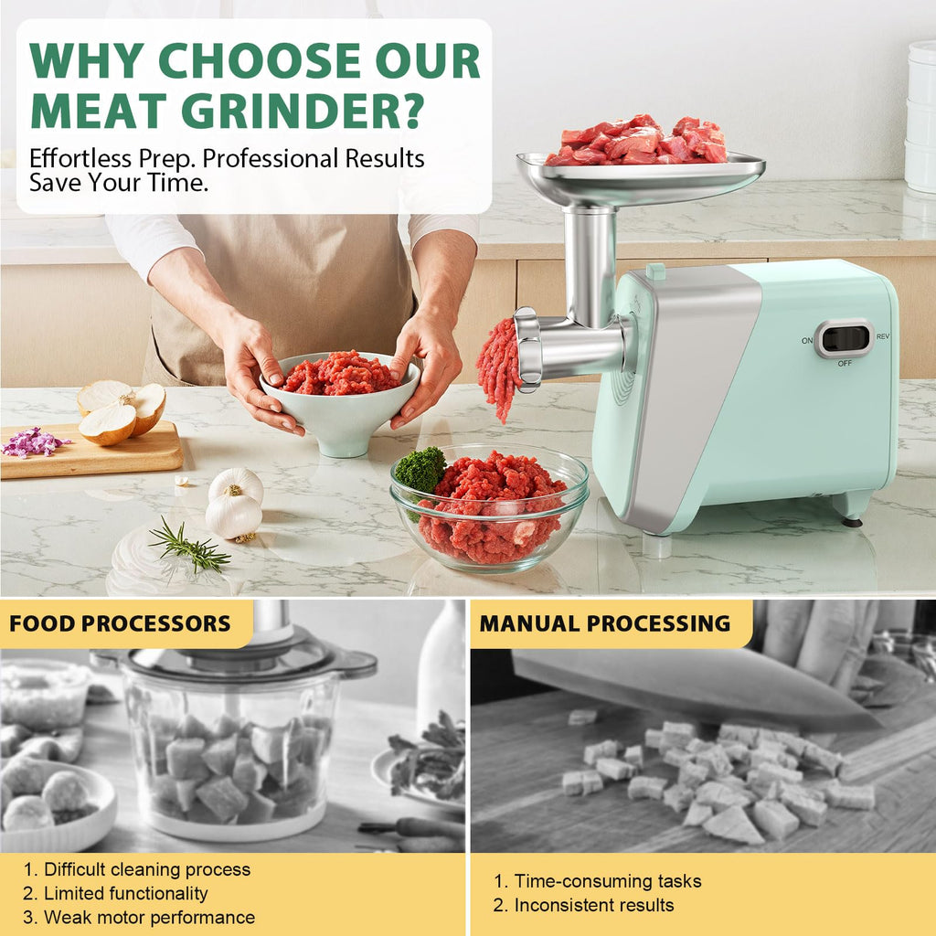 #8 Electric Meat Grinder & Sausage Stuffer - 2800W Heavy Duty Pure Copper Motor, 3 Grinding Plates, Stainless Steel Sausage Maker Machine, Hamburger Press - Easy to Clean, Ideal for Home Use