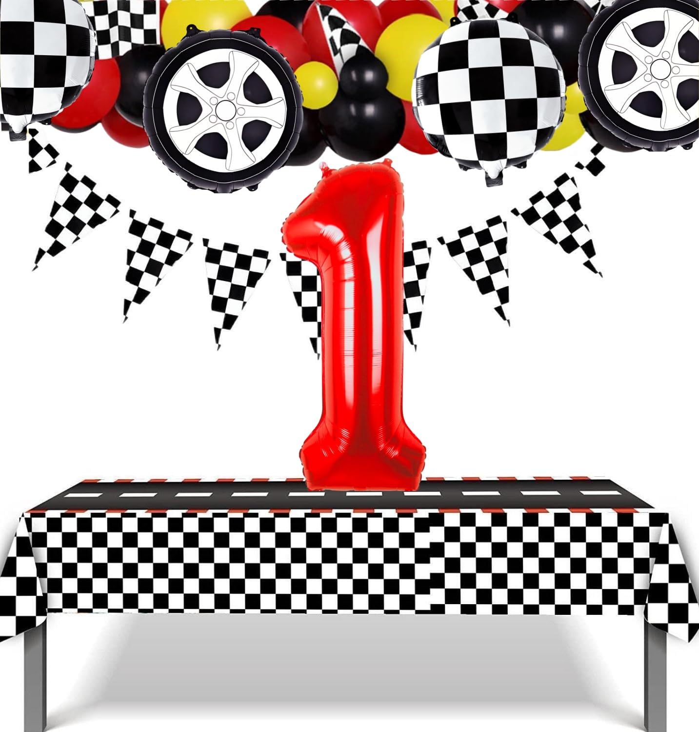 Kwuz Race Car Birthday Balloons Boys Fast One First Birthday Decorations Race Car Theme Wheels Party Decor Supplies Favors Black Red Foil Mylar Helium 1 Balloon Number 40 inch