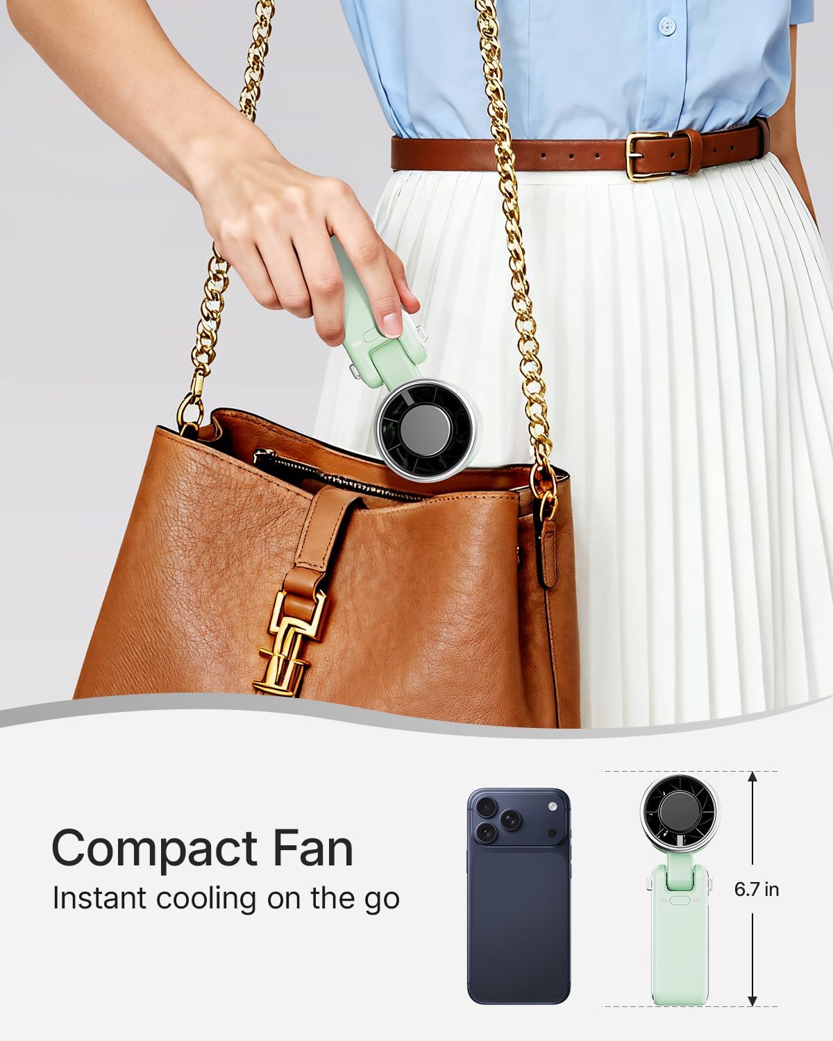 Skiennix Portable Handheld Turbo Fan - 5-Speed Rechargeable Mini Fan for Travel | Green Color