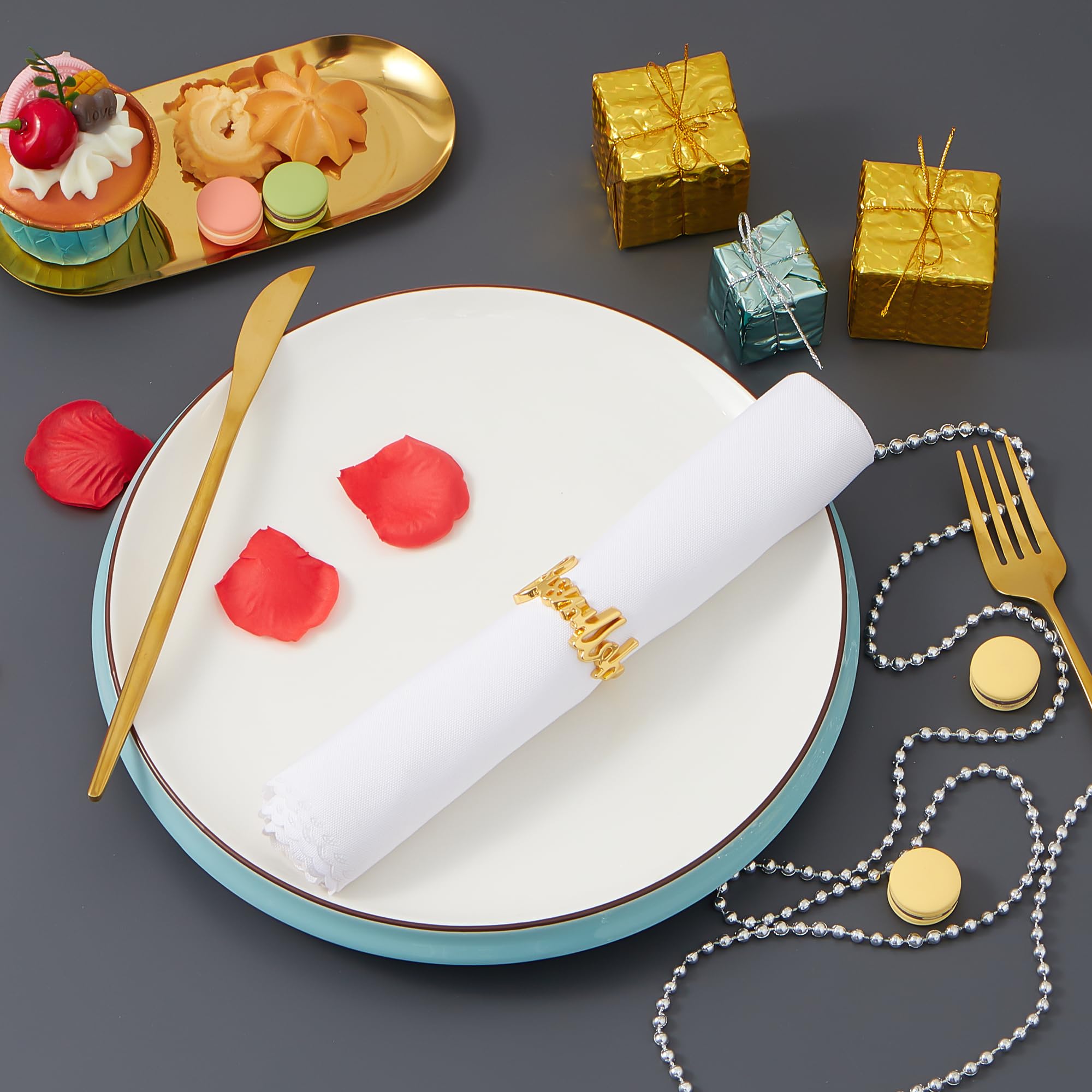 APTWOW Bismillah Letter Napkin Rings Set of 6 - Gold Metal Eid Mubarak Napkin Holder, Ramadan Napkin Rings for Ramadan Banquet Party Dining Table Decor