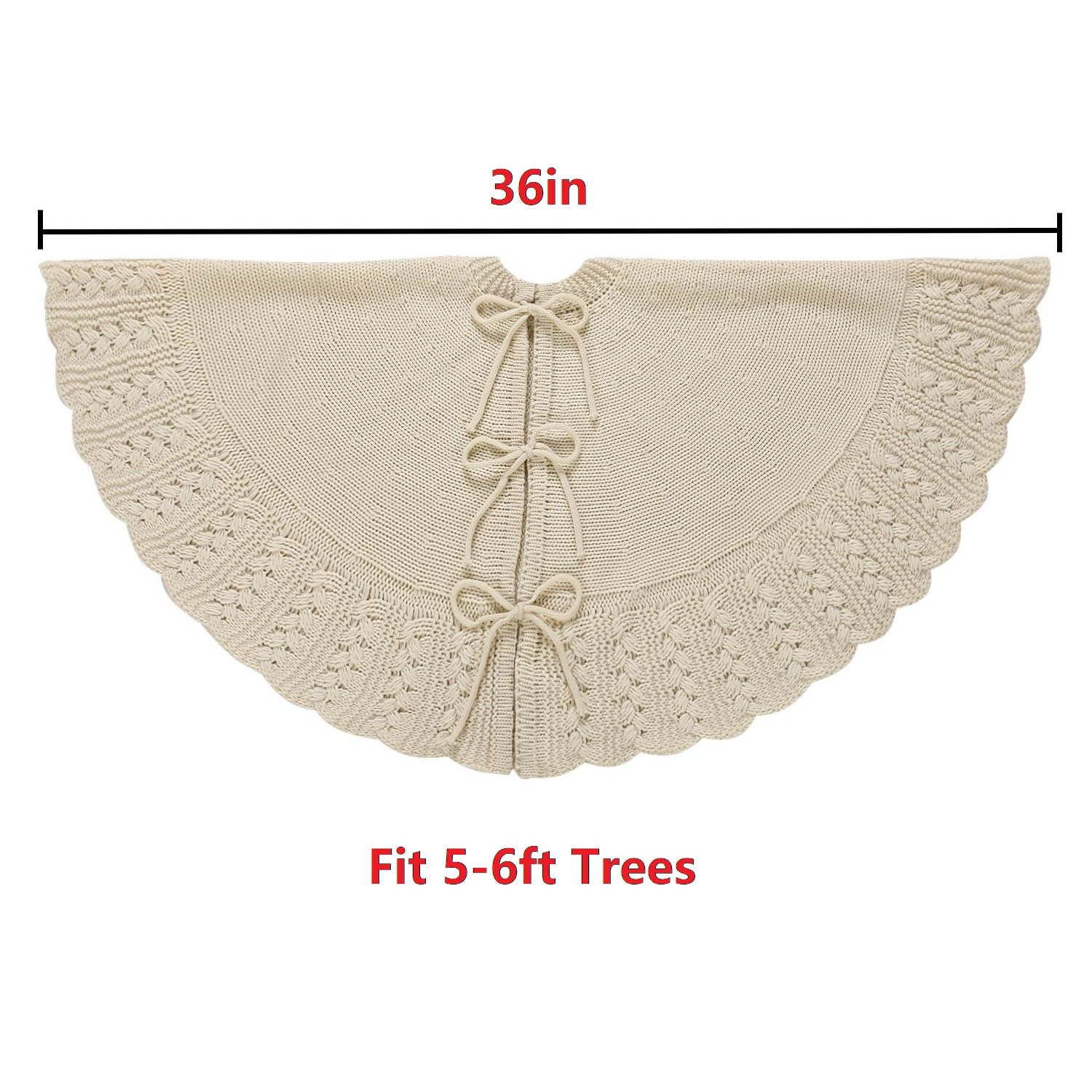 Aeranto Ivory Knitted Christmas Tree Skirt, Cozy Cable Knit Design with Scalloped Edge and Ties, Rustic Farmhouse Holiday Décor for Christmas Tree Base(Ivory, 36")