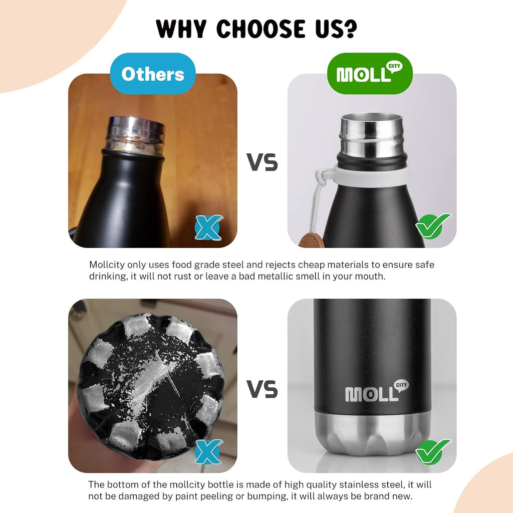 Skiennix Small Water Bottle - 9 oz Stainless Steel Insulated Vacuum Bottle | Leak-Proof Cola Shape for Kids (Grass Green)