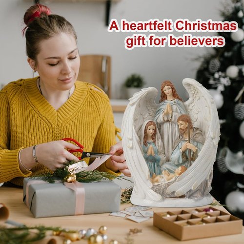 Braxio Christmas Decorations - Indoor Nativity Angel Set | Holy Family Tabletop Scene 10x6.5x12.4 Inch
