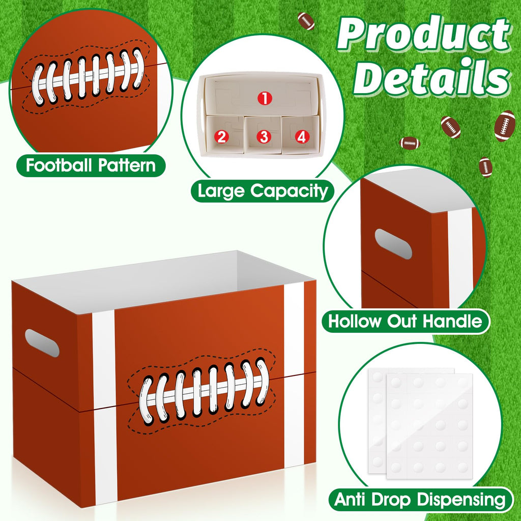 2PCS Football Utensil Holder Paper Utensil Caddy for Football Party Supplies Cutlery Holder with Handles Green Brown Party Favors Snack Box Disposable Cutlery Caddy for Sports Birthday Decorations