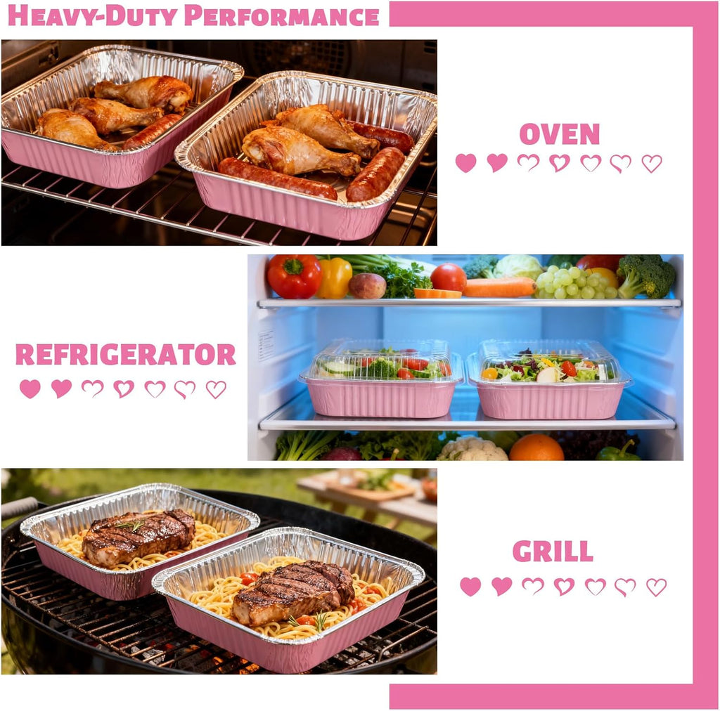 Pink Aluminum Baking Pans by [Brand Name] - 35 Pack 8x8 Inch with Lids | Perfect for Parties & Events