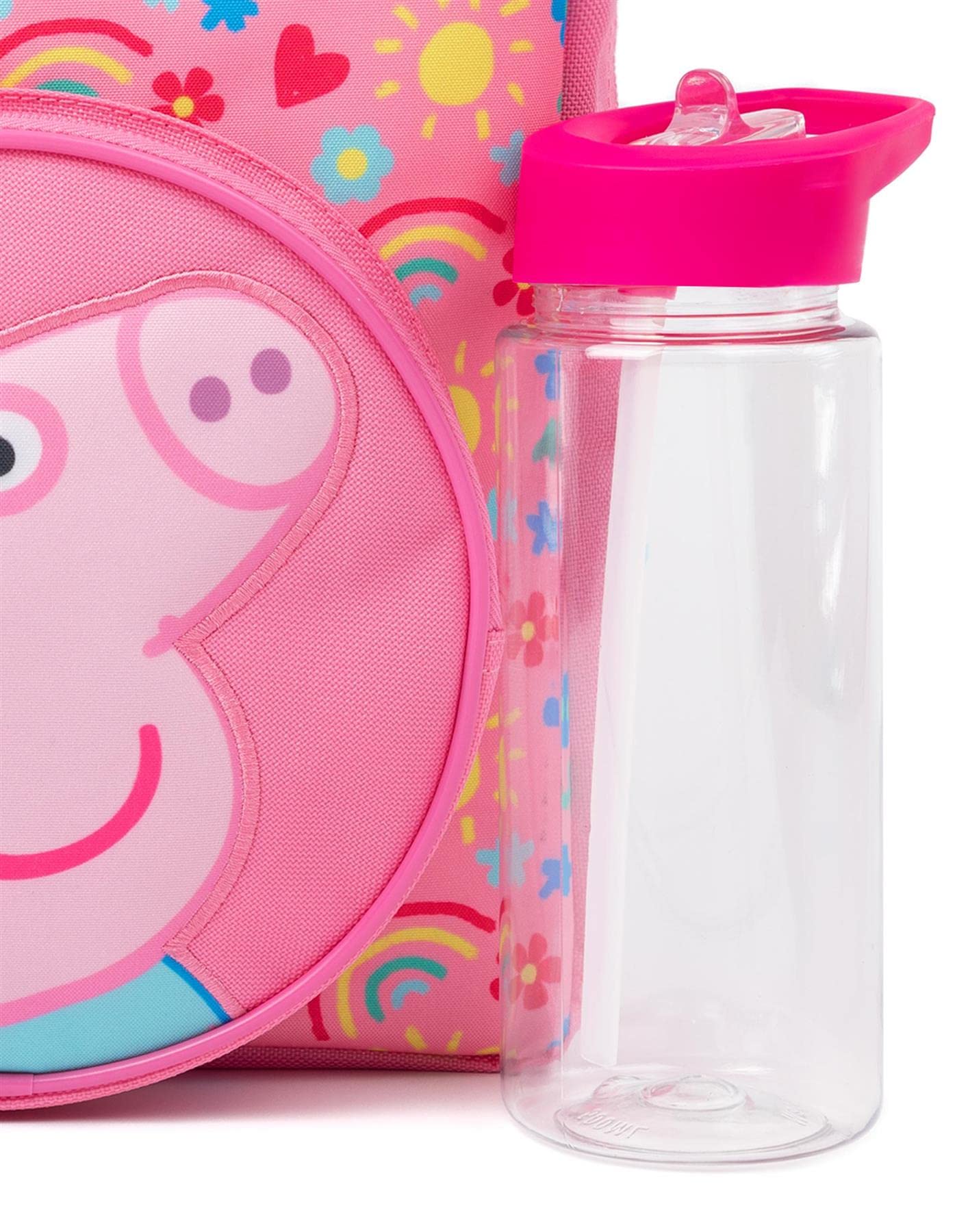 Peppa Pig Girls 4 Piece Backpack Set | Kids Pink Rucksack Bundle with School Bag, Pencil Case, Lunch Bag & Water Bottle