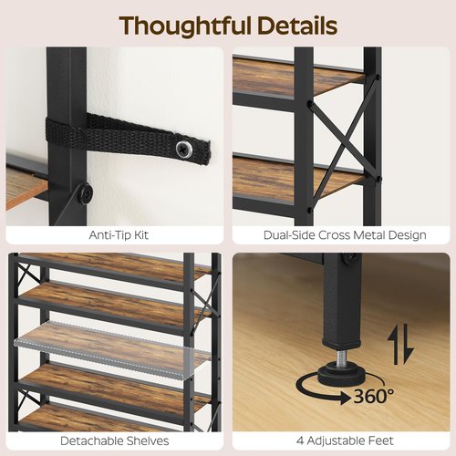 YATINEY 6-Tier Tall Shoe Rack Organizer, Wooden Shoe Storage for Closet Holds 24 Pairs, Sturdy Shoe Shelf with X-Shaped Metal Support, for Entryway, Bedroom, Rustic Brown and Black SS206BR
