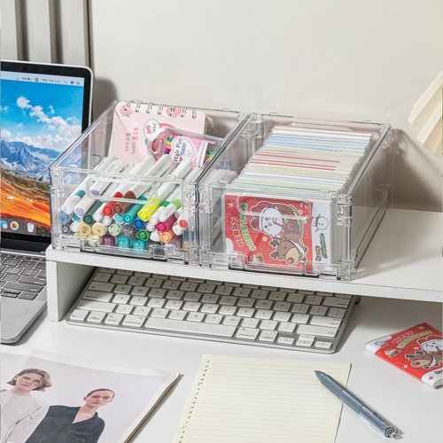Foldable Plastic Baskets by [Brand Name] - Stackable Storage Solution with Handles | 2-Pack for Home, Office, Outdoor (8.07"x 6.1"x 3.74")