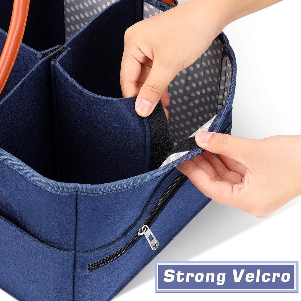 Marhynchus Large Portable Nappy Storage Basket - Felt Fabric Baby Diaper Caddy with Detachable Divider | Navy for Nursery & Travel