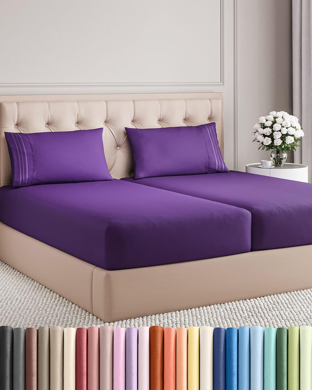 Split King Size 5-Piece Sheet Set - Comfy, Breathable & Cooling Hotel Luxury Bedding - Deep Pockets, Soft, Wrinkle-Free - Oeko-Tex Certified - Purple