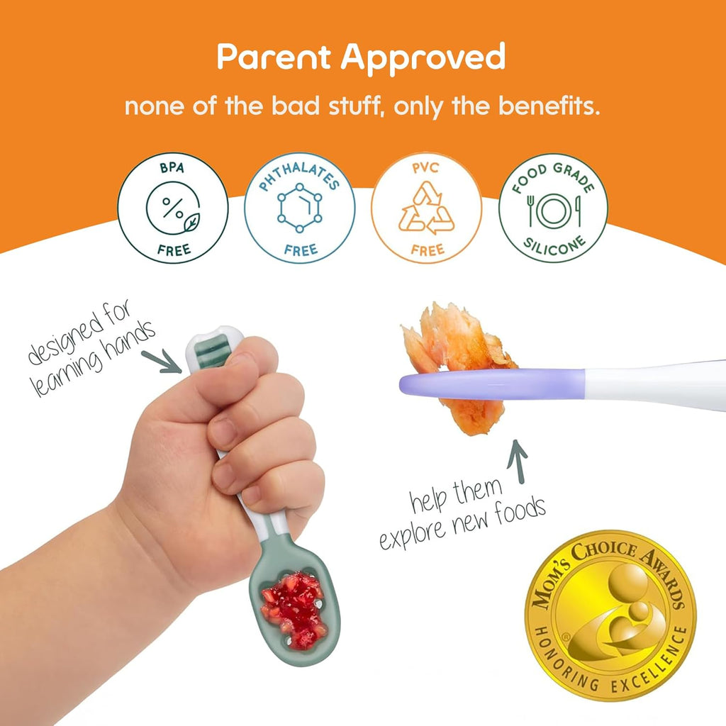 NumNum Baby Spoons Set - Pre-Spoon GOOtensils for Self-Feeding | BPA-Free Silicone, 2 Pack Gray/Green