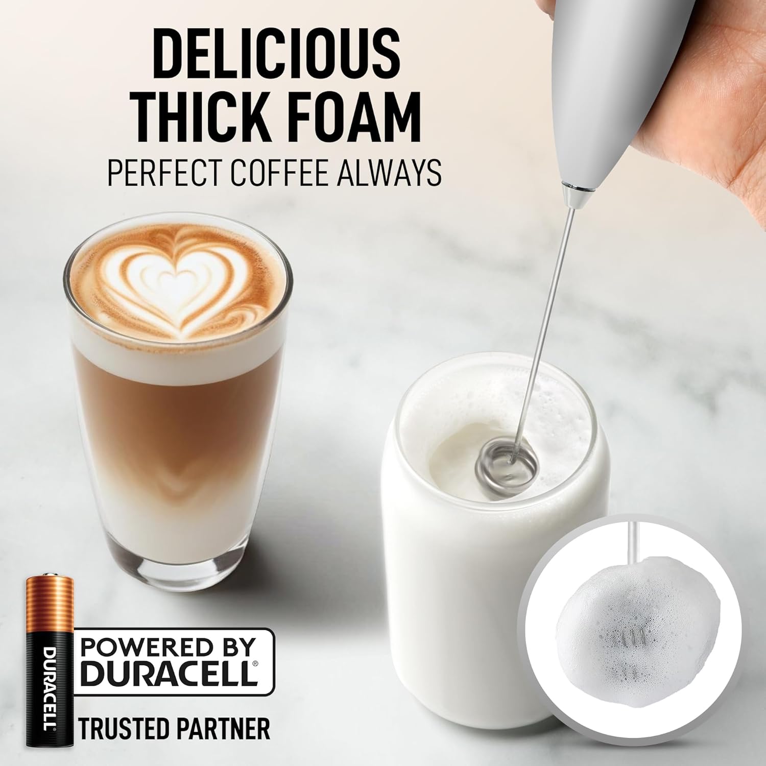 Zulay Kitchen Milk Frother - Powerful Handheld Whisk for Coffee, Lattes & Matcha | Includes 4 Duracell Batteries