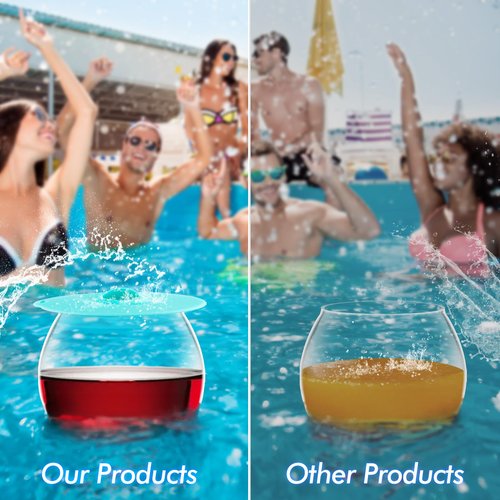 Floating Wine Glasses for Pool with Cup Lids | Set of 2 | Shatterproof Poolside Wine Glasses | Floating Cup | Pool Tub Summer Party Camping | BPA-free | Outdoor Tritan Glasses (18 oz)