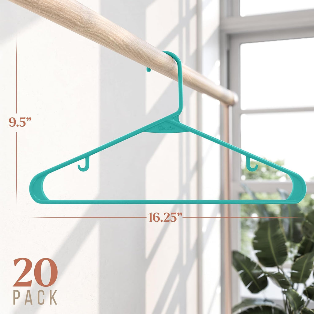 Aqua Plastic Hangers 20 Pack - Versatile Clothes Hangers for Space-Saving Closet Organization
