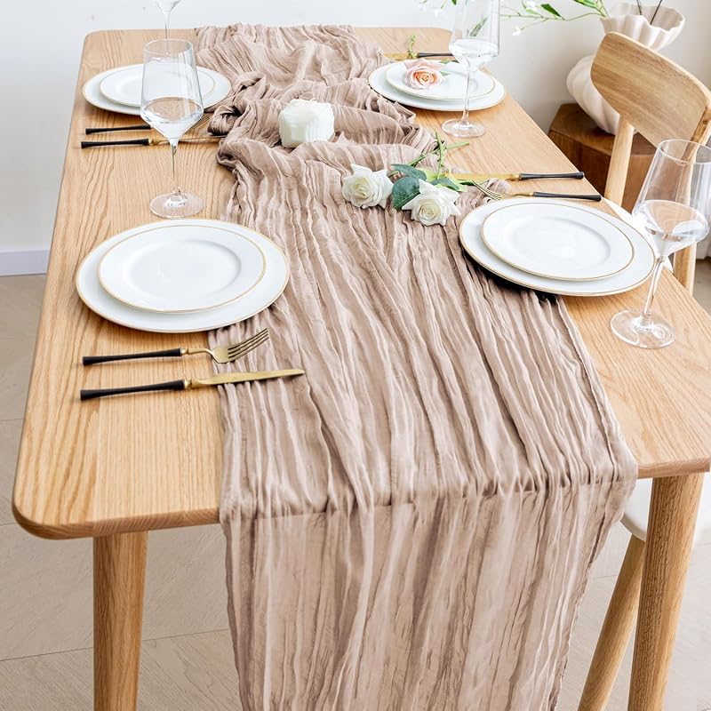 Nude Pink Cheesecloth Table Runner 10ft - Boho Gauze 4 Pack (Variation: Nude Pink+4 Pack)