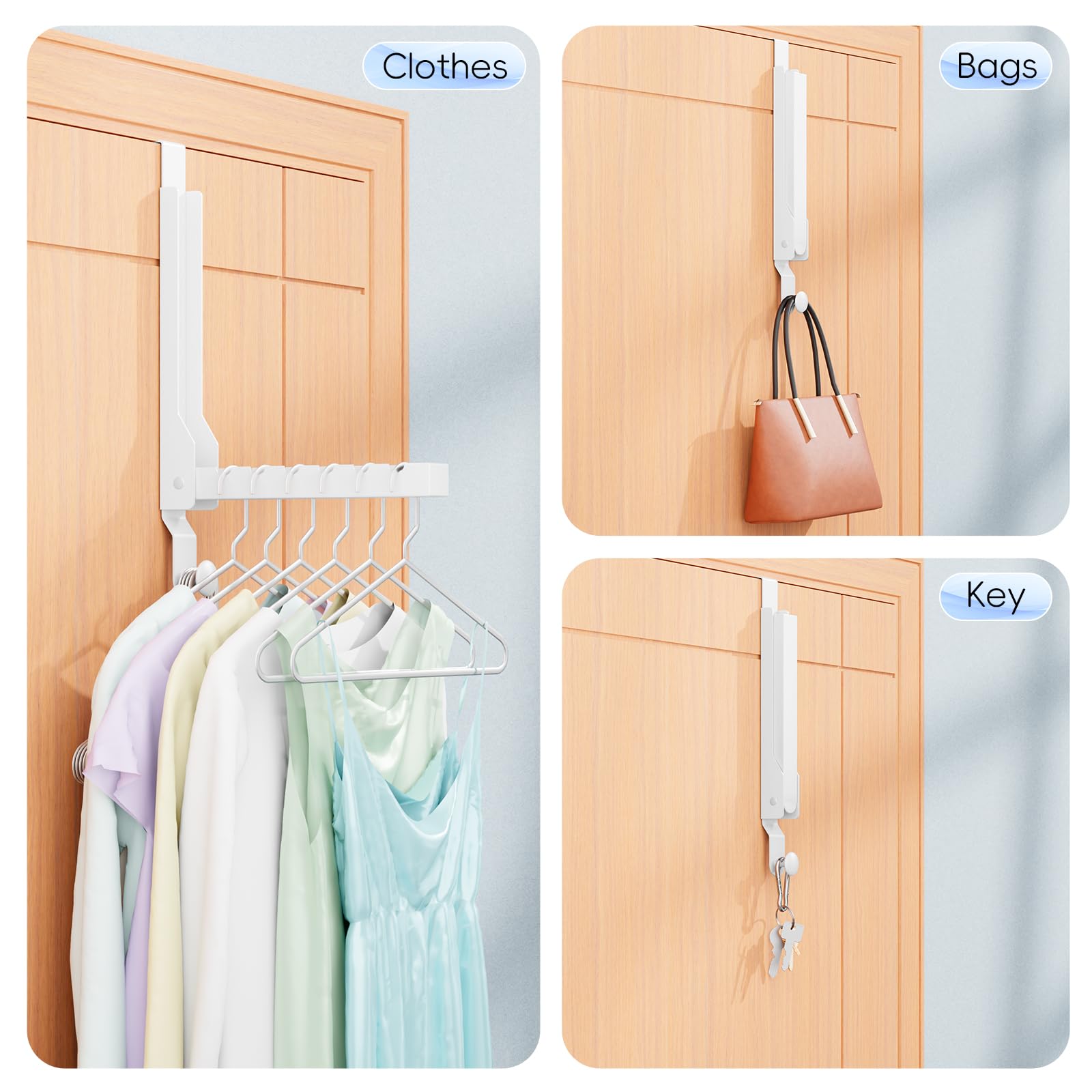 2 Pack Over The Door Hanger Folding Clothes Drying Rack, Folding Hanging Coat Rack for Indoor Laundry Room Compact Small Space Foldable Portable Clothing Hanger Hook Collapsible (Wihte-2(Upgraded))