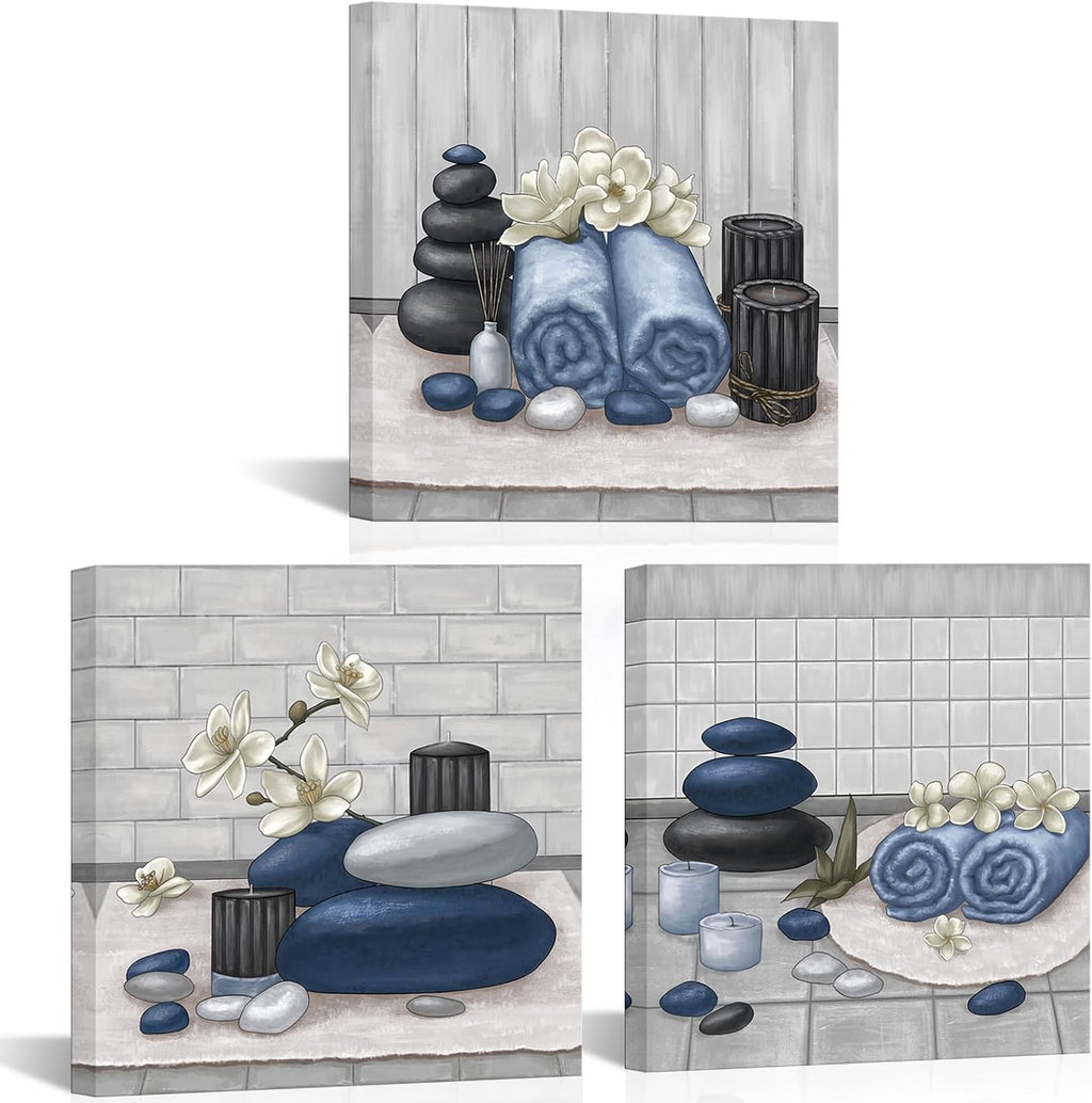 RnnJoile Spa Canvas Wall Art - Zen Stone Orchid Painting for Bathroom | Framed 12"x12" Decor