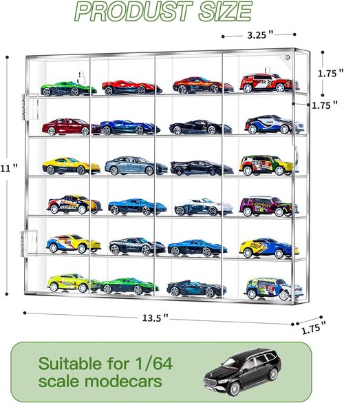 JUESHA Acrylic Display Case - 6-Level Hot Wheels Storage for 1/64 Scale Cars | Clear Wall-Mount Organizer
