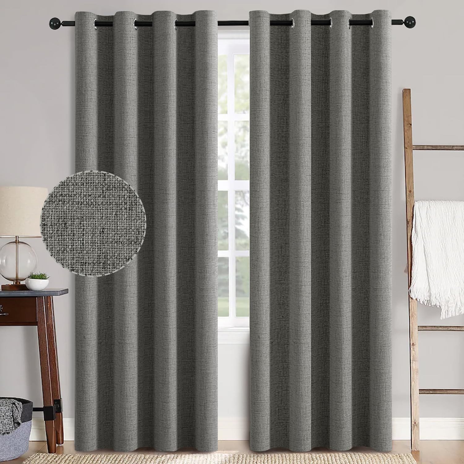 MIULEE 90-Inch Dark Grey Blackout Curtains - 100% Thermal Insulated Grommet Panels | Luxury Room Decor (2 Panels)