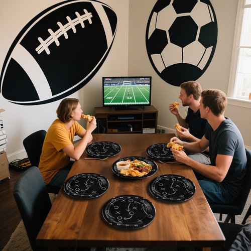 Grencian 50Pcs Black Football Party Plates 9" Heavy Duty Disposable Football Paper Plates for Sport theme Super Game Bowl Birthday Party Decorations Serve 50