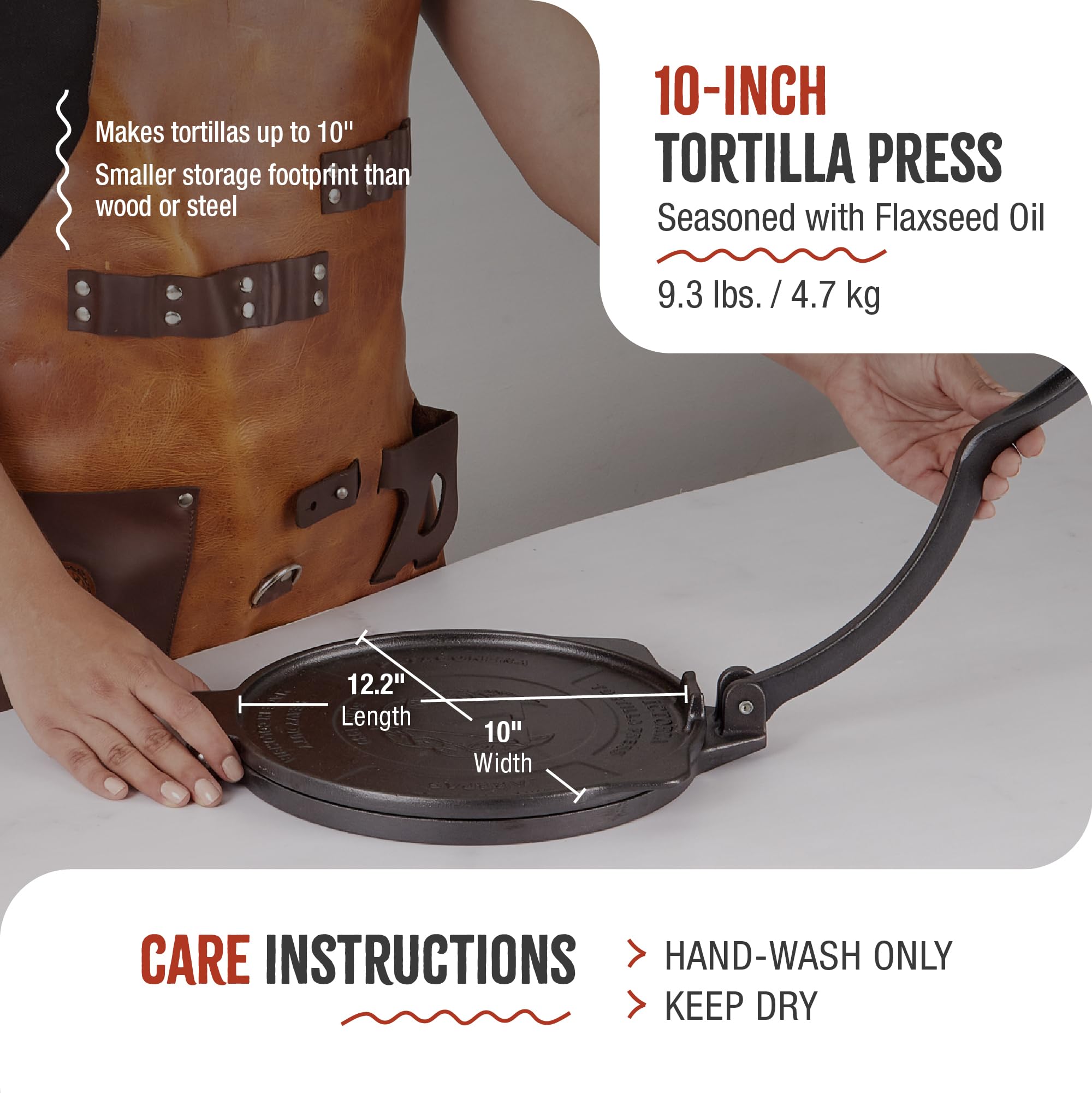 Victoria 10-Inch Cast Iron Tortilla Press HD Spherrous, Commercial-Grade Cast Iron Tortilla Maker, Roti Press, Pataconera Seasoned with Flaxseed Oil, Made in Colombia, Black