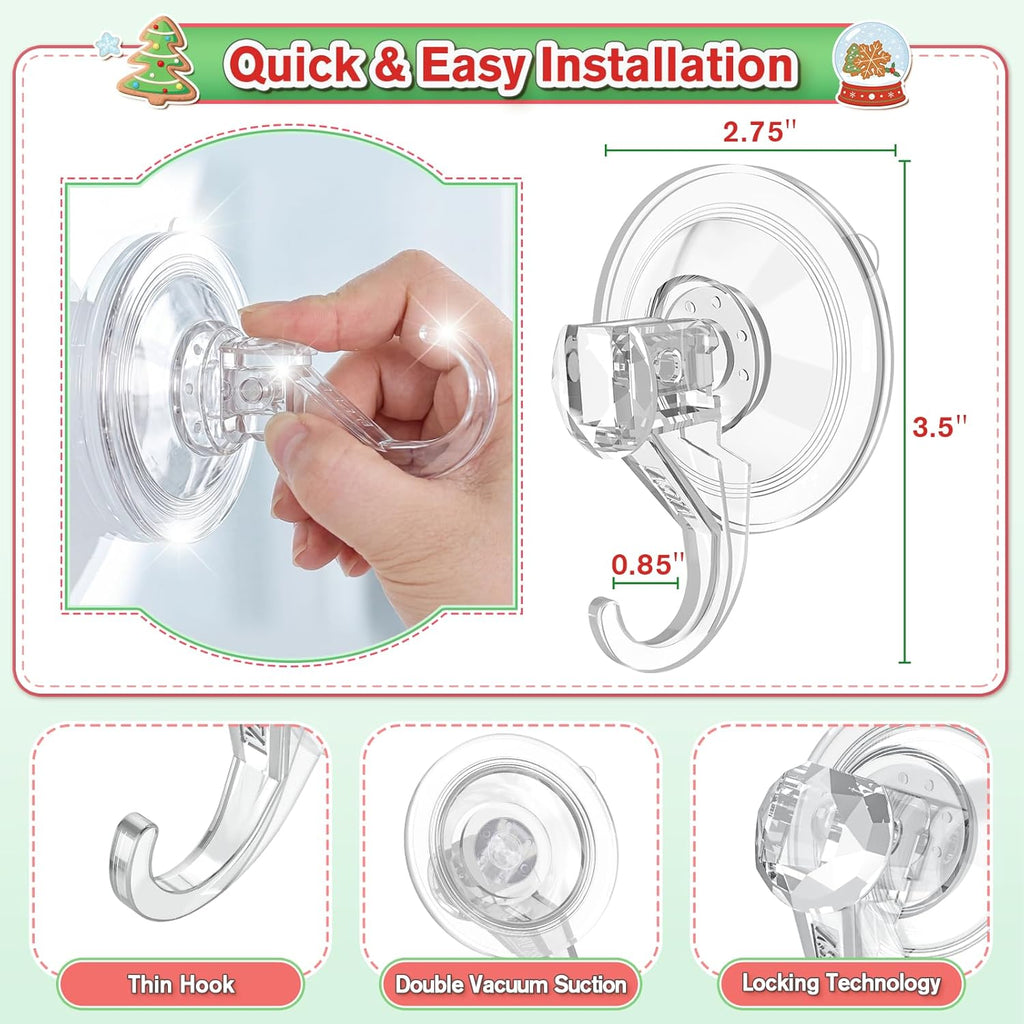 VIS'V Wreath Hanger - Heavy Duty Suction Cup Hooks | 22 LB Capacity, Clear, 8 Pack, Removable & Reusable
